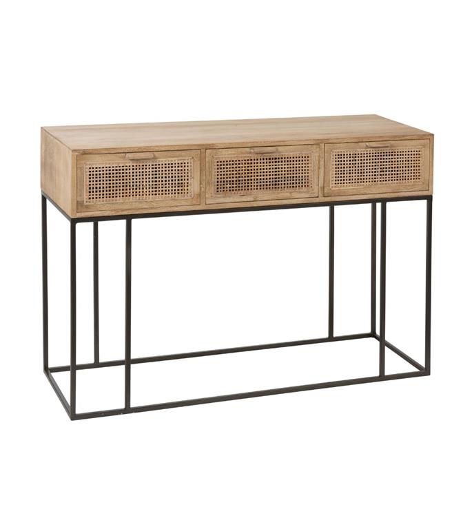 Console design 120cm en bois 3 tiroirs cannage