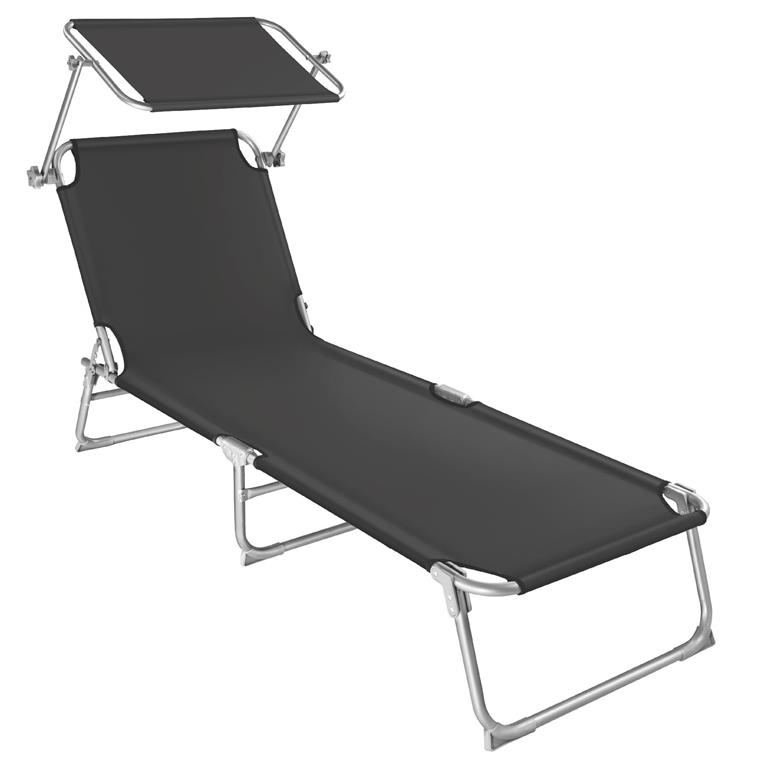 Transat pliable en acier dossier réglable 4 positions anti UV noir