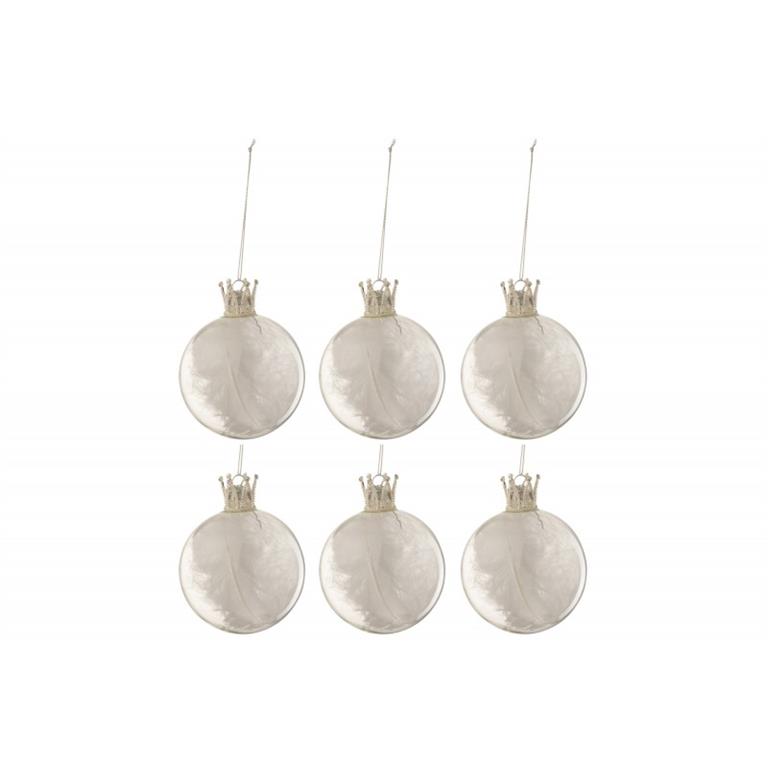 Boite de 6 boules de Noël en verre blanc 8x8x8 cm