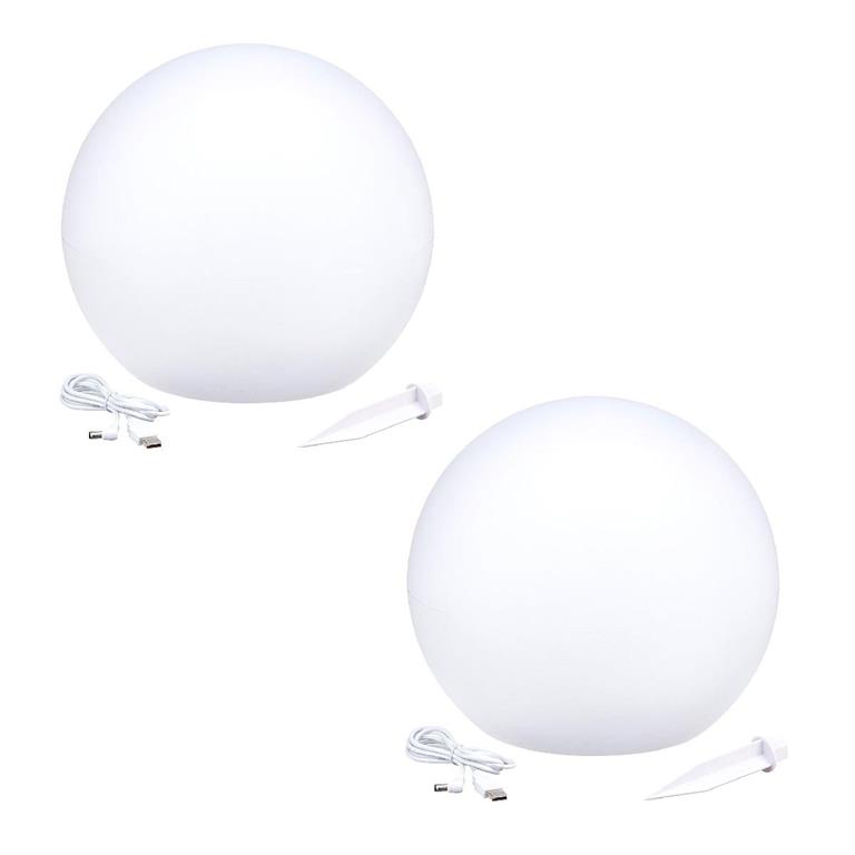 2 Boules lumineuses solaires Polyéthylène Blanc Ø30cm