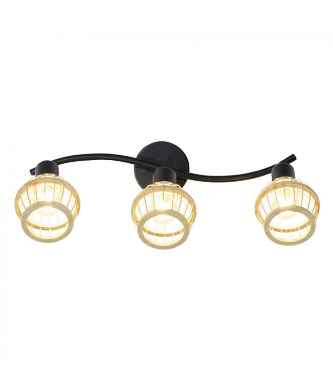 Applique murale 3 lumières en bambou coloris naturel et métal noir