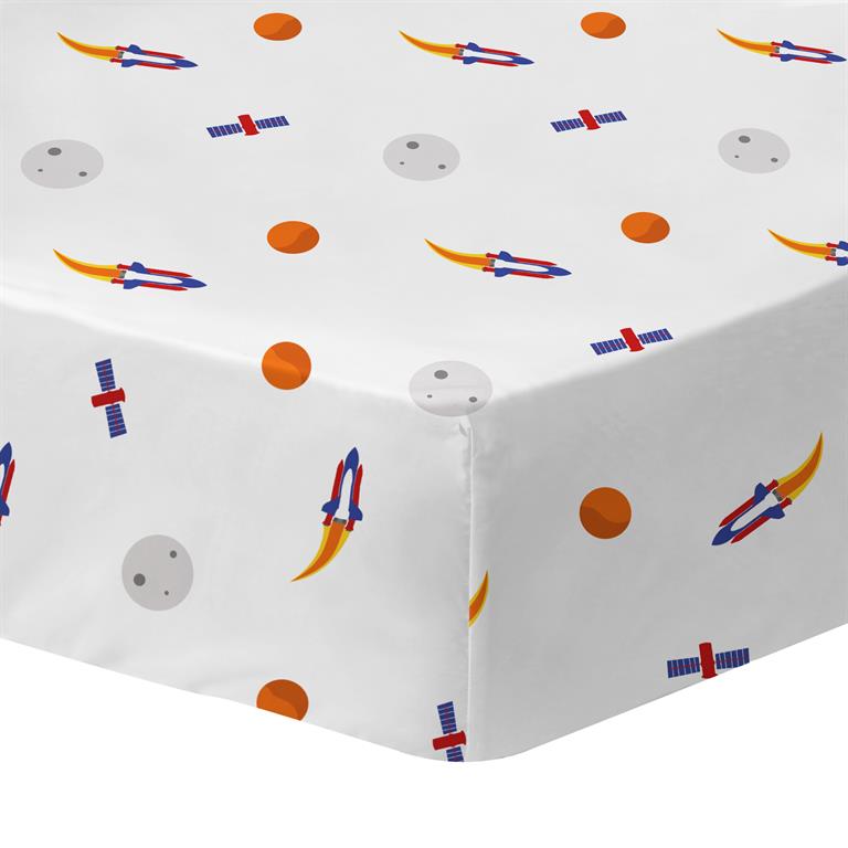 Drap-housse imprimé en coton Blanc 90x190/200cm - Bonnet 30cm