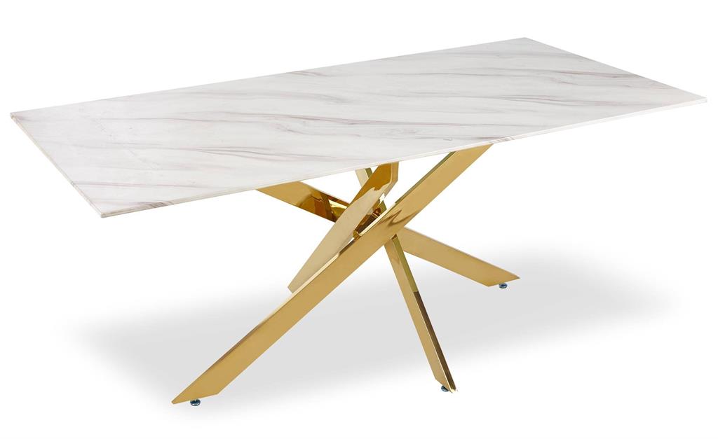Table à manger pieds en métal et plateau en verreColoris MARBRE BLANC & OR La table à manger NAELLE est une table munie de 4 pieds en métal brillant et ...