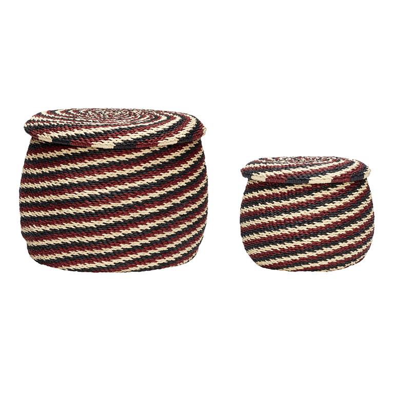 Set de 2 Panier rond noir et bordeaux