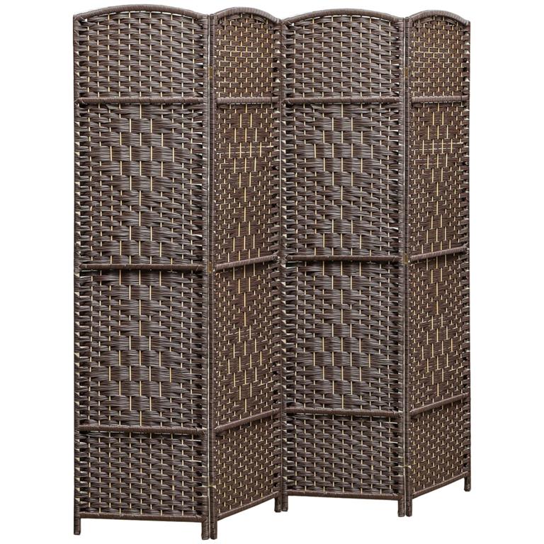 Paravent intérieur pliable 4 panneaux polypropylène et bois marron