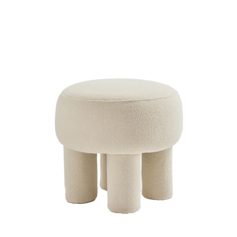 Tabouret rond en tissu bouclette ø43cm - Crème