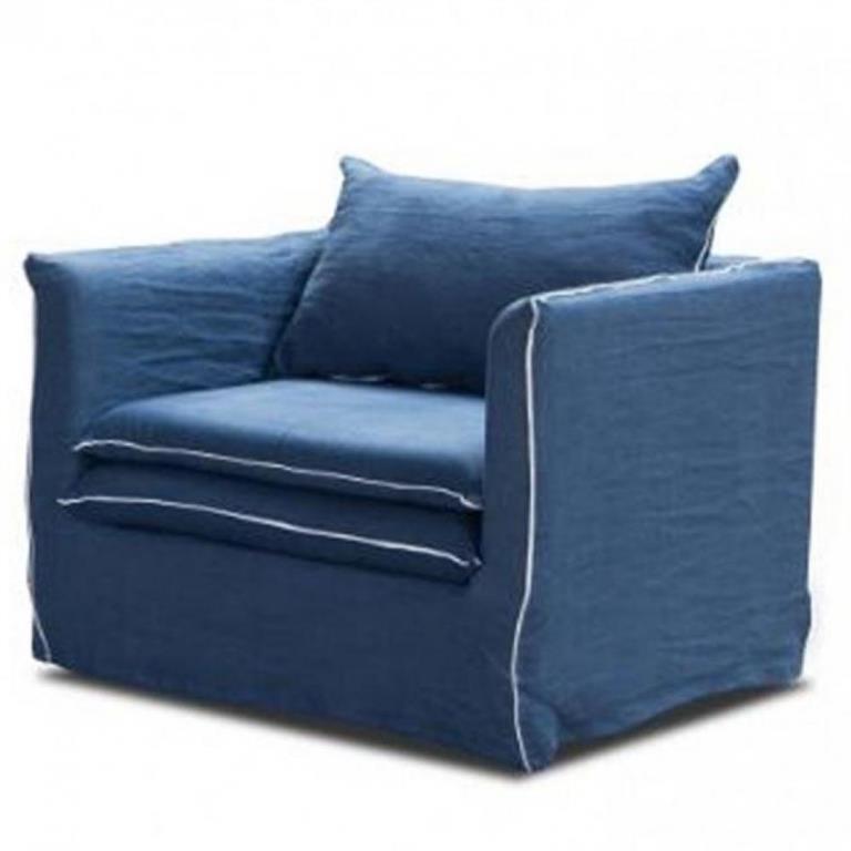 Cartagene - fauteuil en lin bleu - 80 cm