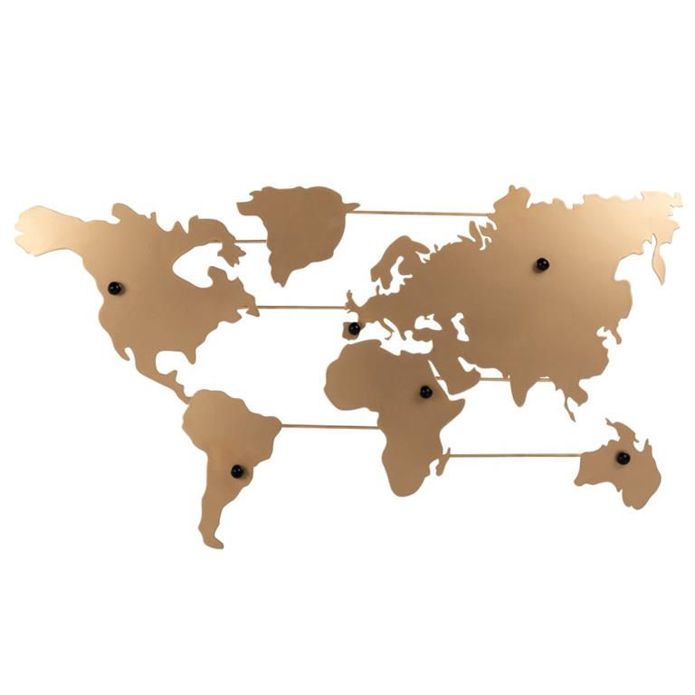 Pêle-mêle carte du monde en métal doré 82x46