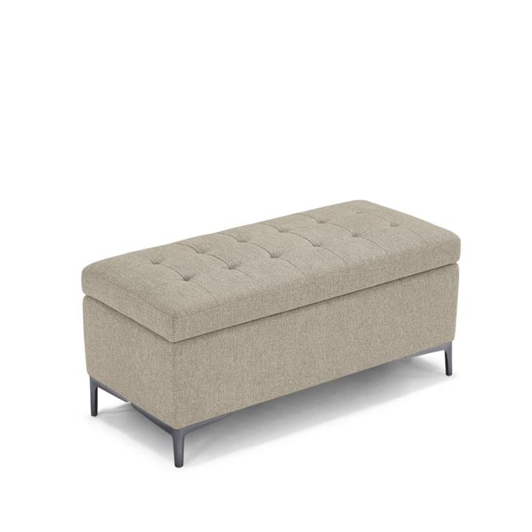 Banquette de rangement matelassée en tissu texturé beige 110x50 cm