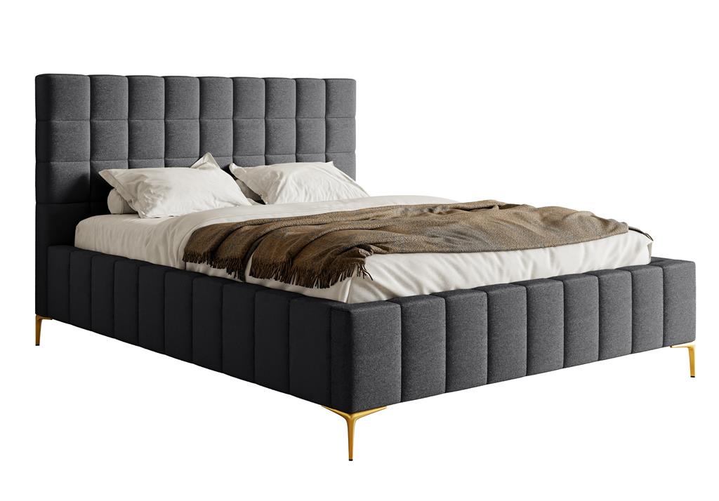 Lit double avec tête de lit 180x200 en tissu chenille gris foncé