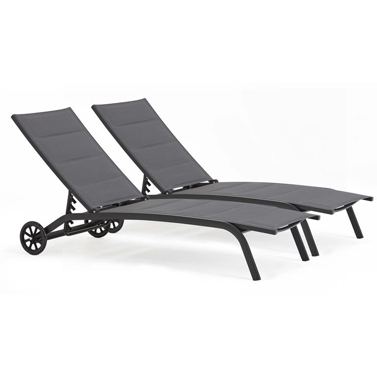 Lot de 2 bains de soleil en aluminium noir