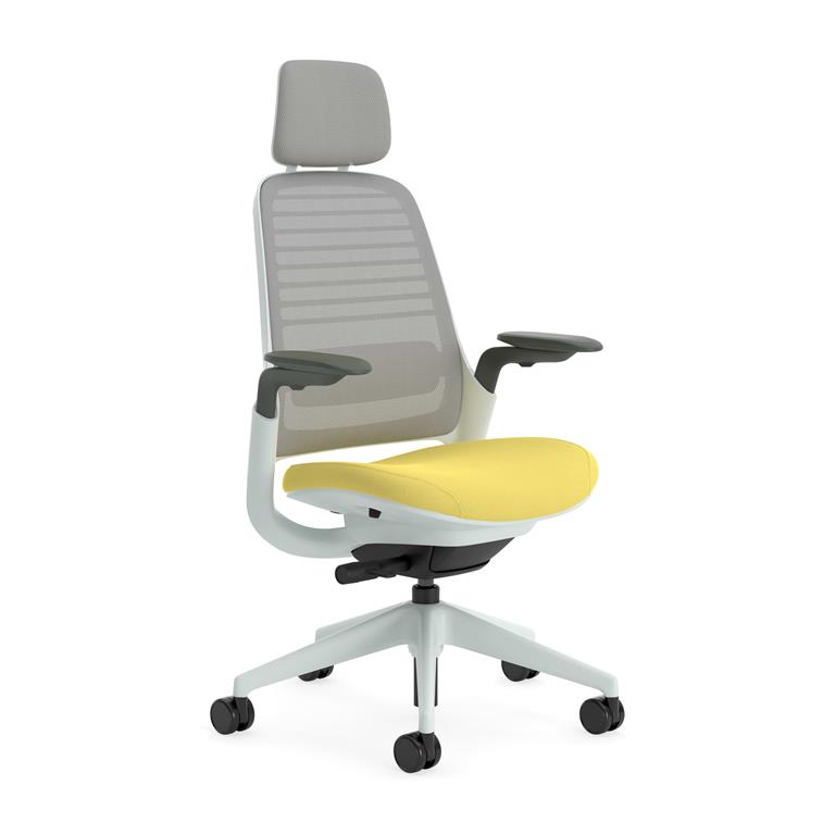 Chaise de bureau ergonomique en tissu jaune 66 x 64 x 112