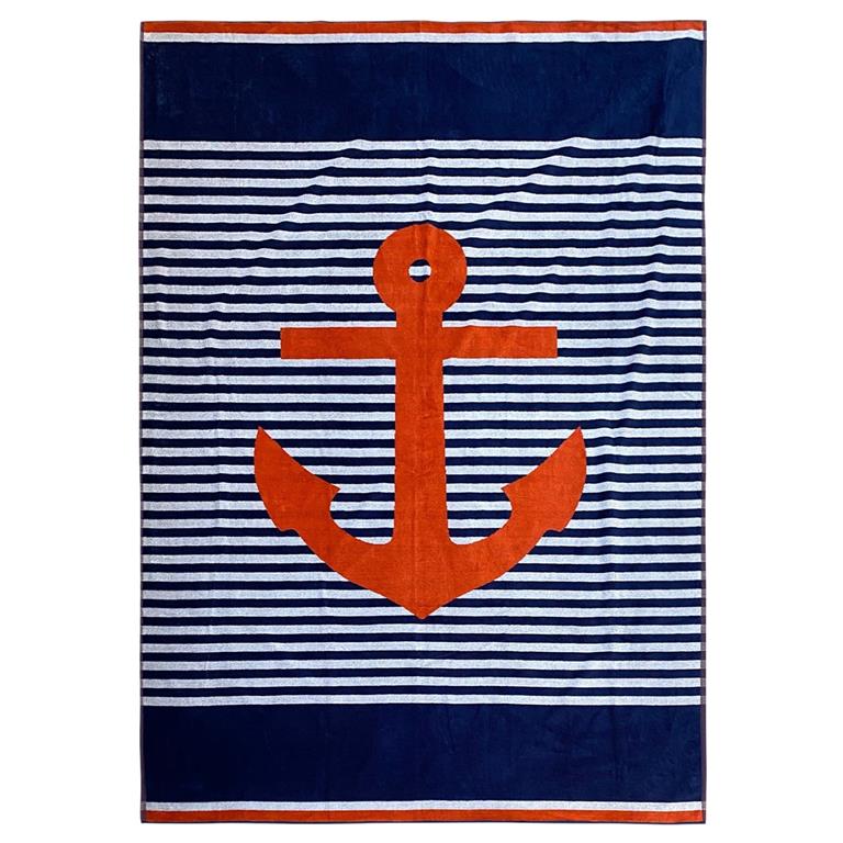 Serviette de plage éponge velours Jacquard Cliffe marine 140x180