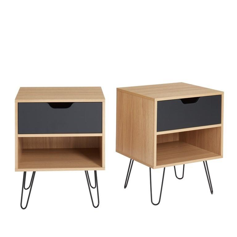Lot de 2 tables de chevet   noir  effet chêne  1 tiroir