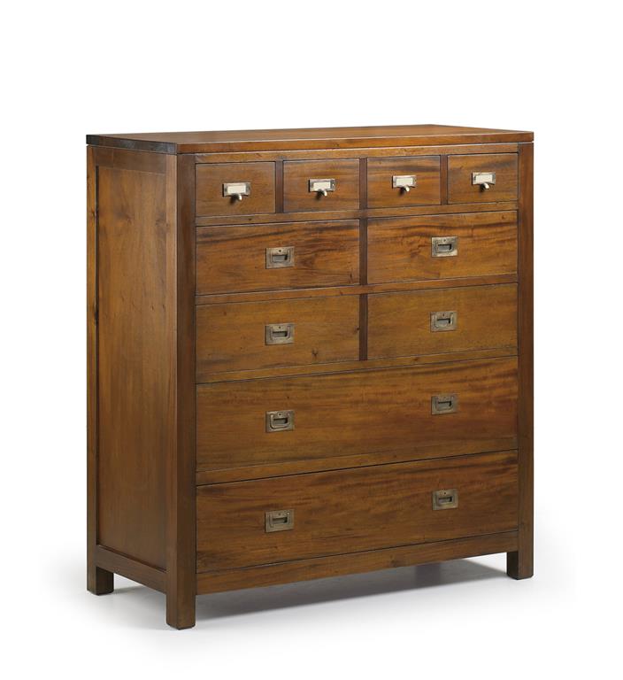 Commode en bois d'acajou marron 10 tiroirs L 100 cm