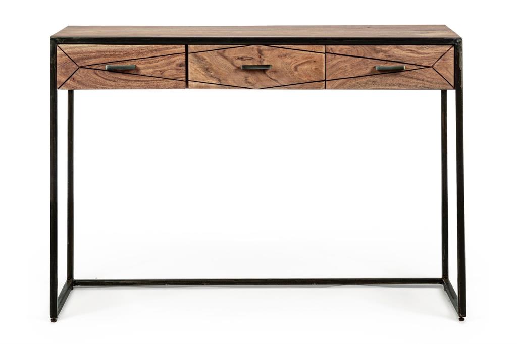 Console en bois d'acacia et structure en métal 3 tiroirs