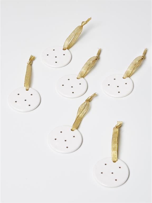 Déco de sapin céramique par lot de 6 blanc/doré