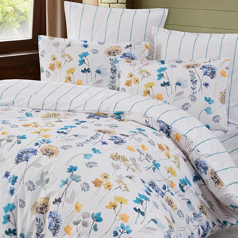 Housse de couette en percale de coton blanc à motifs bleus 200x200 cm