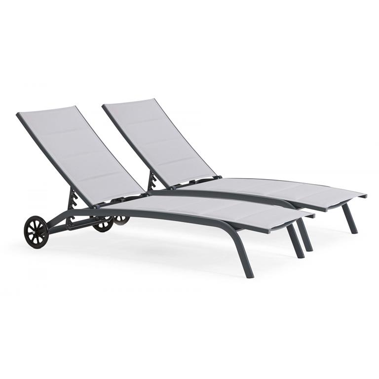 Lot de 2 bains de soleil en aluminium gris