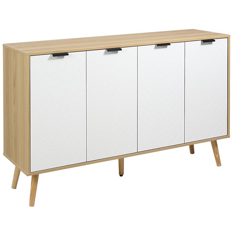 Buffet design scandinave 4 portes motif chevrons 2 étagères blanc bois