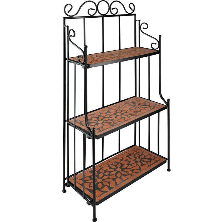 Etagère pour plantes mosaïque 3 niveaux marron terracotta