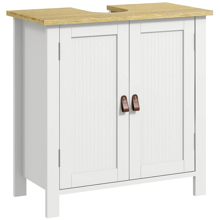 Ce joli meuble vasque de salle de bain aspect bois clair blanc équipé d'un placard 2 portes avec étagère réglable ajoutera une touche cosy naturelle très tendance à votre pièce ...