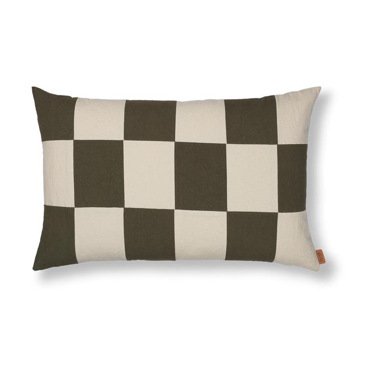 Coussin rectangulaire en coton à carreaux olive 40x60cm Fold patchwork - Ferm living