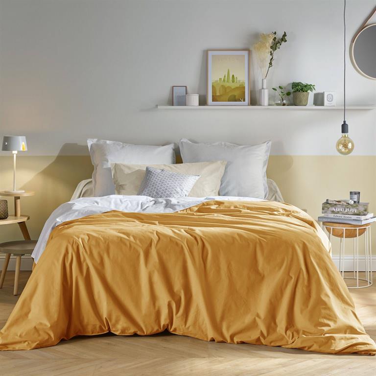 Housse de couette en coton Bio jaune curry 260 x 240 cm