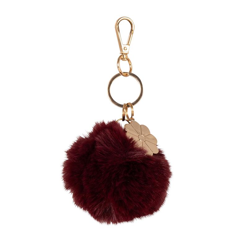Porte-clés pompon prune et fleur dorée