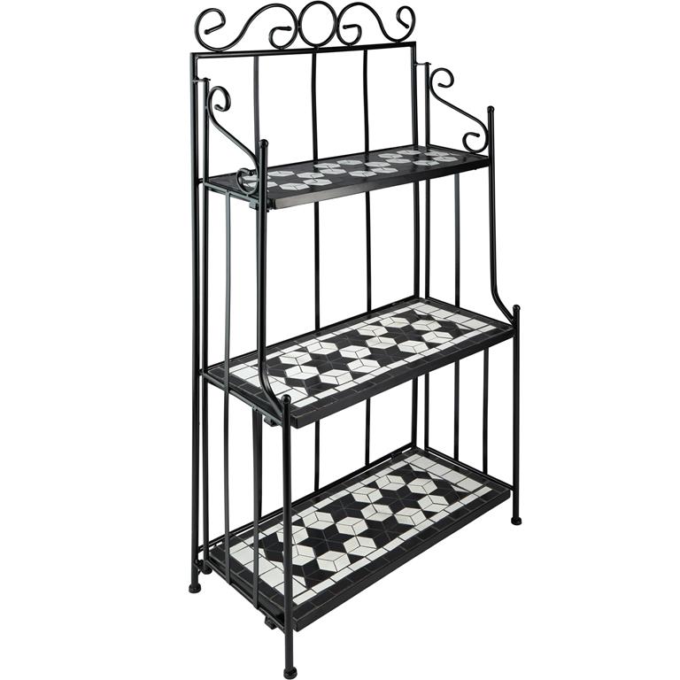 Etagère pour plantes mosaïque 3 niveaux noir/blanc