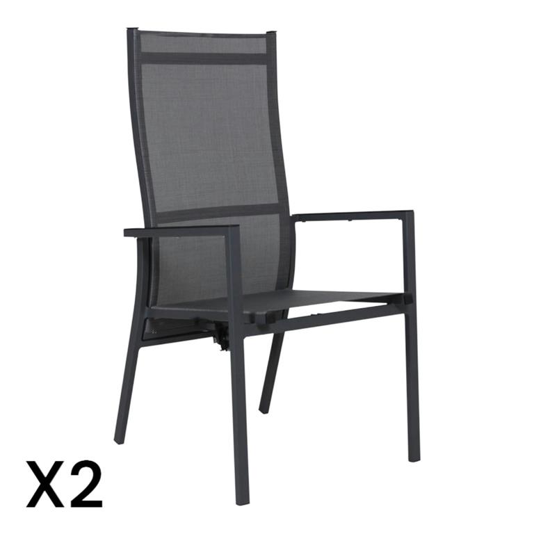 Fauteuil de jardin en aluminium avec dossier réglable gris anthracite (lot de 2) OSLO. Composition : Aluminium - Textilène. Dimensions totales du produit : Longueur : 50 cm (= de ...