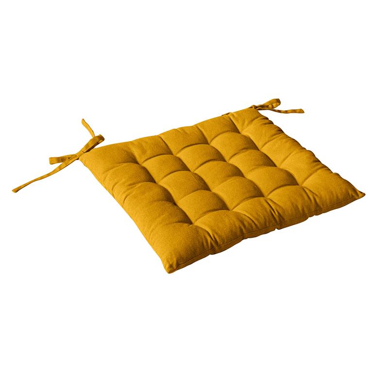 Galette de chaise piquée en coton moutarde 40x40cm