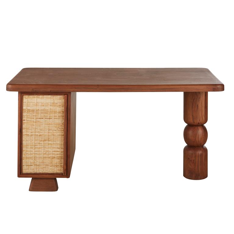 Bureau 1 porte coloris noisette et rotin tressé