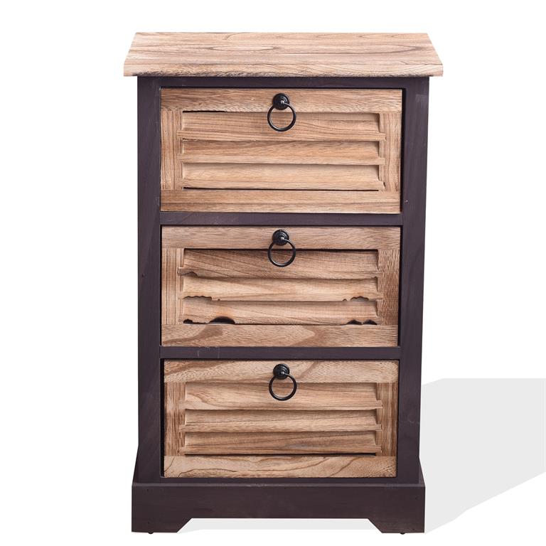 Table de chevet 3 tiroirs en bois naturel et noir