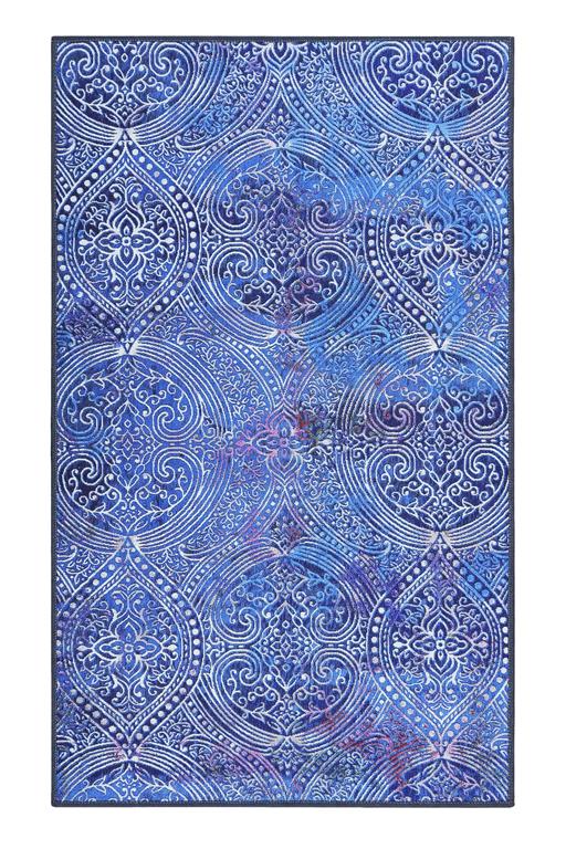 Tapis de bain motif paisley bleu  vintage 80x150