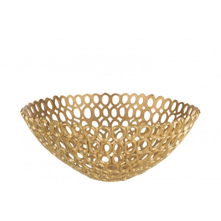 Corbeille ronde en cercles aluminium doré D50cm