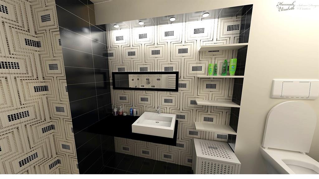 Salle de bain noir blanc argent