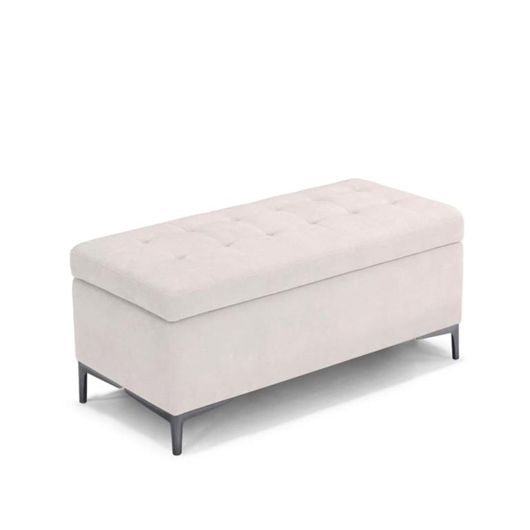 Banquette de rangement matelassée en tissu chenille Beige 110x50 cm