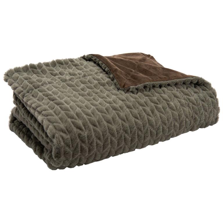 Plaid en polyester chevrons 130 x 170 cm kaki