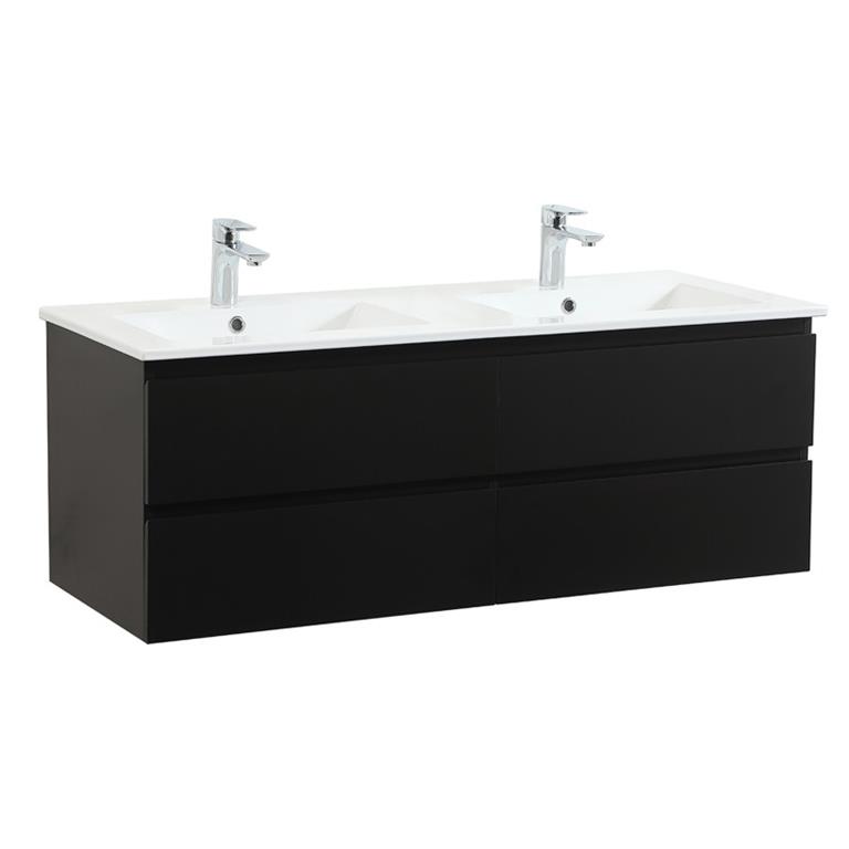 Meuble double vasque 120cm  avec plan céramique  Noir