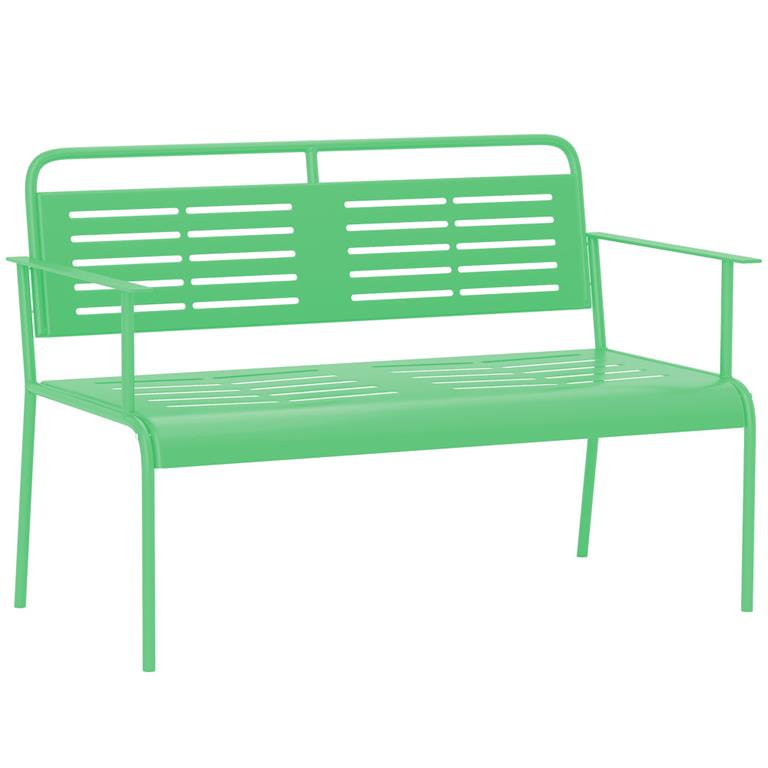 Banc de jardin 2 places avec accoudoirs et dossier acier vert