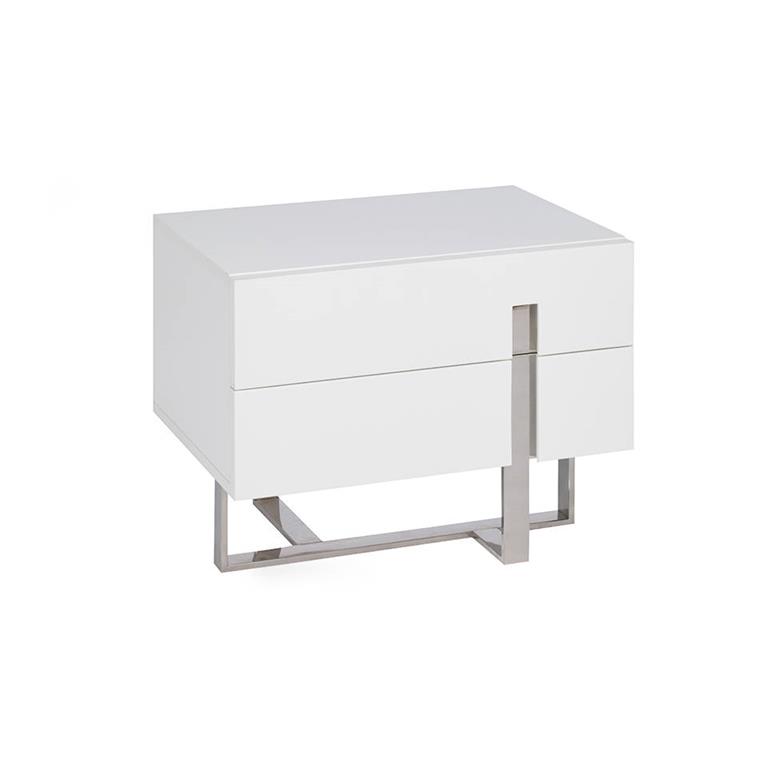 Table de chevet en bois blanc et acier