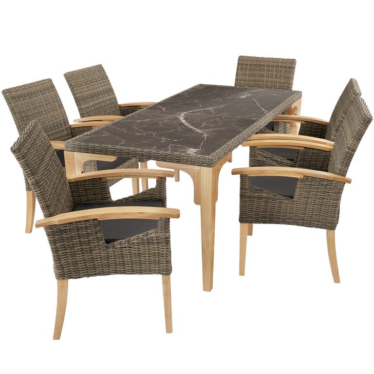 Ensemble Table en rotin 6 chaises avec Accoudoirs marron naturel