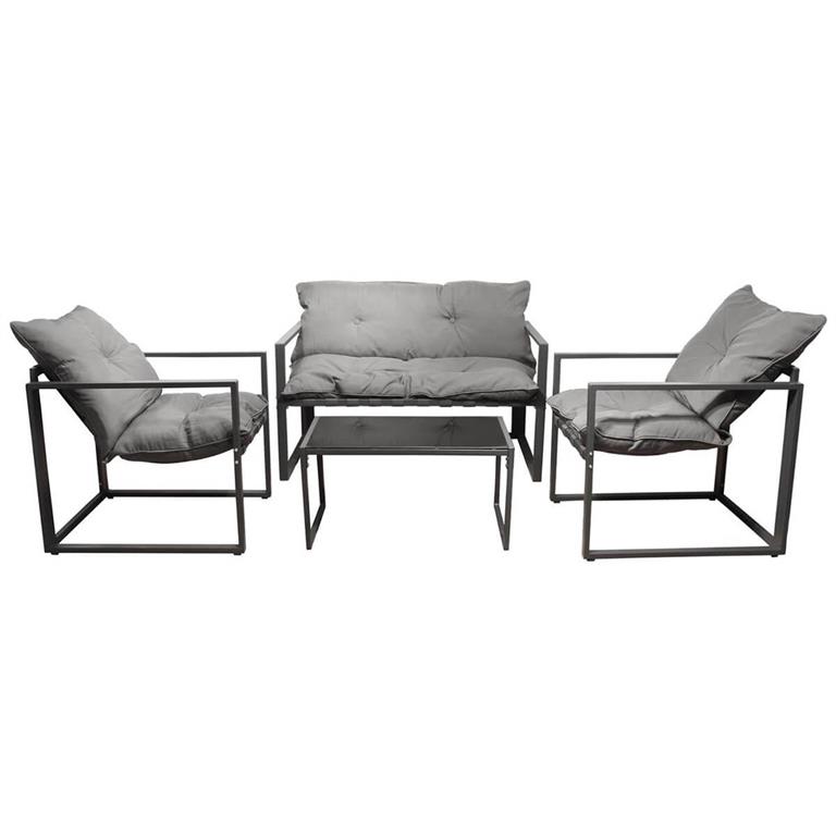 Salon de Jardin Métal Gris composé d'une table basse, 1 fauteuil 2 places, et 2 fauteuils 1 place, de la gamme Piana.Un salon qui vous donnera l'impression d'être en vacances, ...