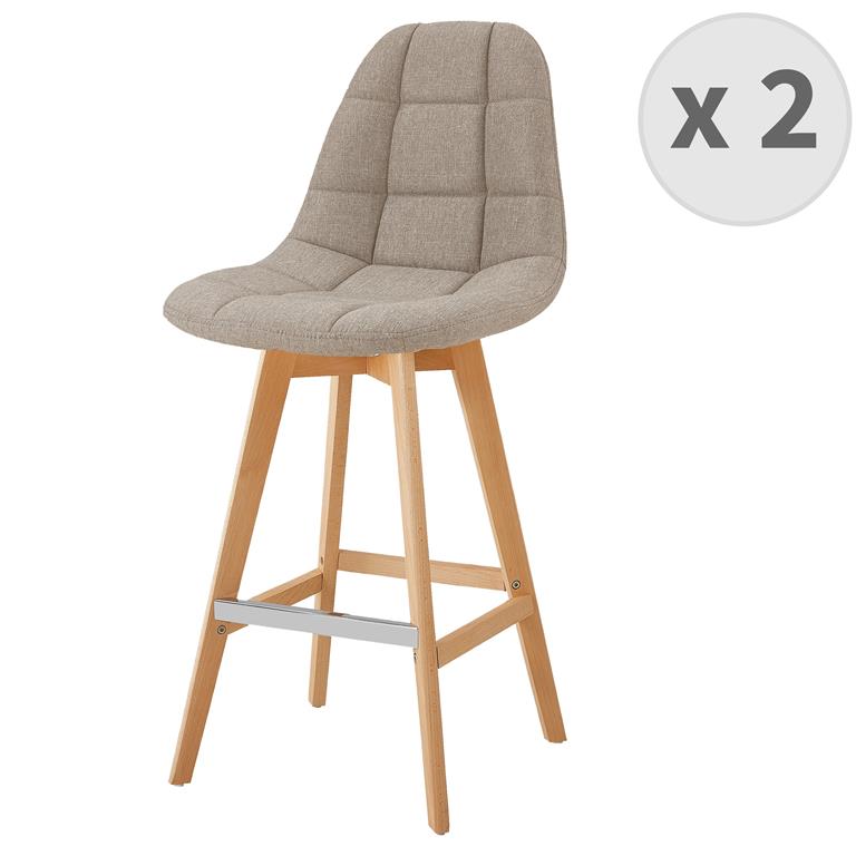 Tabouret de bar scandinave tissu Lin pied hêtre 
