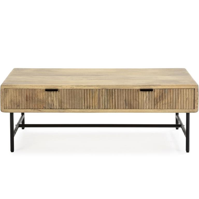 Table basse rectangulaire 2 tiroirs en bois de manguier 120cm