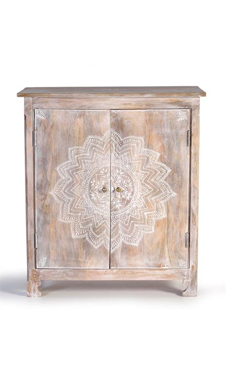 Meuble bar en manguier blanc vieilli