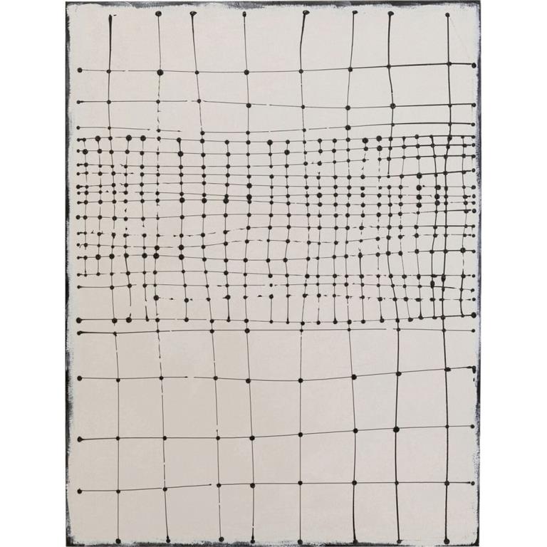 Toile abstraite en coton blanc lignes noires 90x120