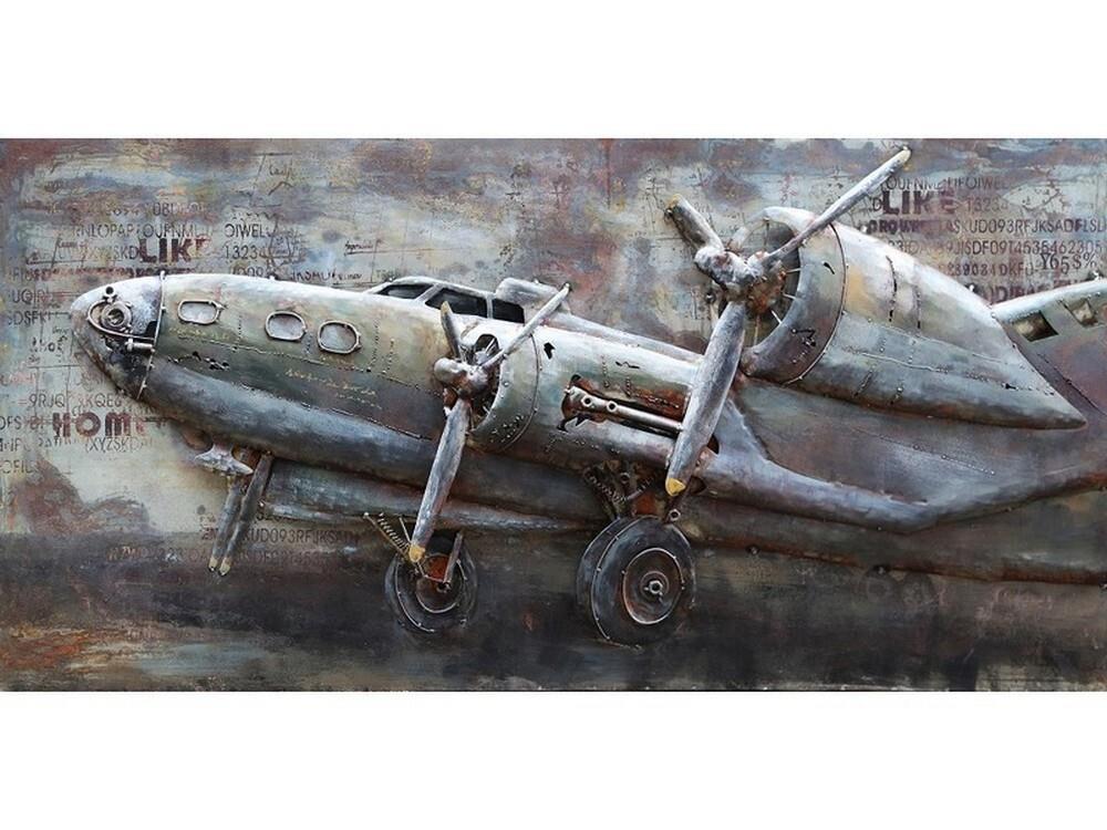 Tableau relief en métal avion profil 140x70