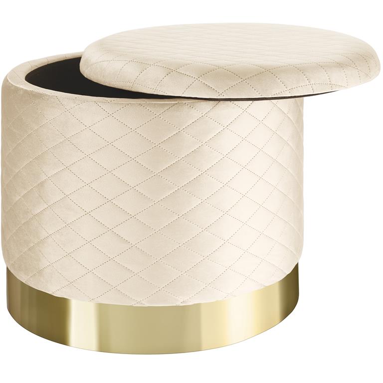 Banc Tabouret Coffre de rangement aspect Velours motif matelassé crème